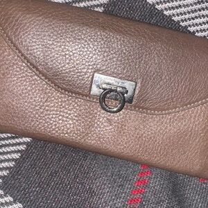 Salvatore Ferragamo Brown Leather Wallet with Silver Accent